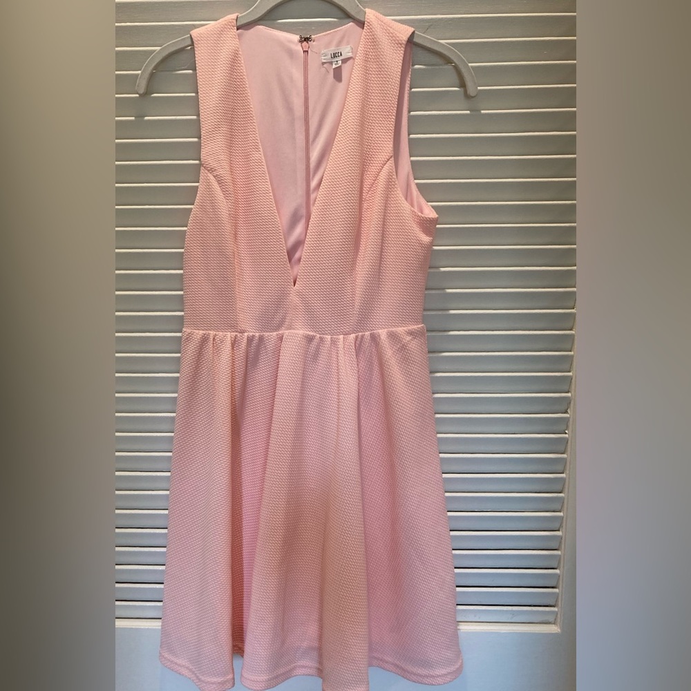 LUCCA DEEP V NECK DRESS SZ S PINK ROSE